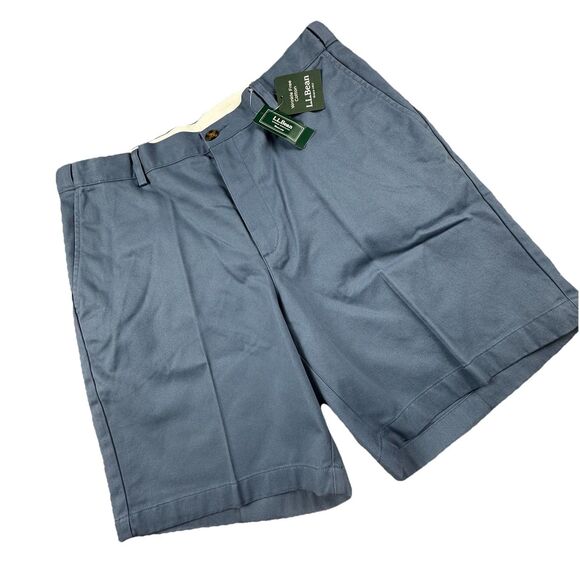 NWT LL Bean Double L Short Men 34 Blue Chino 8" Flat Front Golf Outdoor - Picture 1 of 8